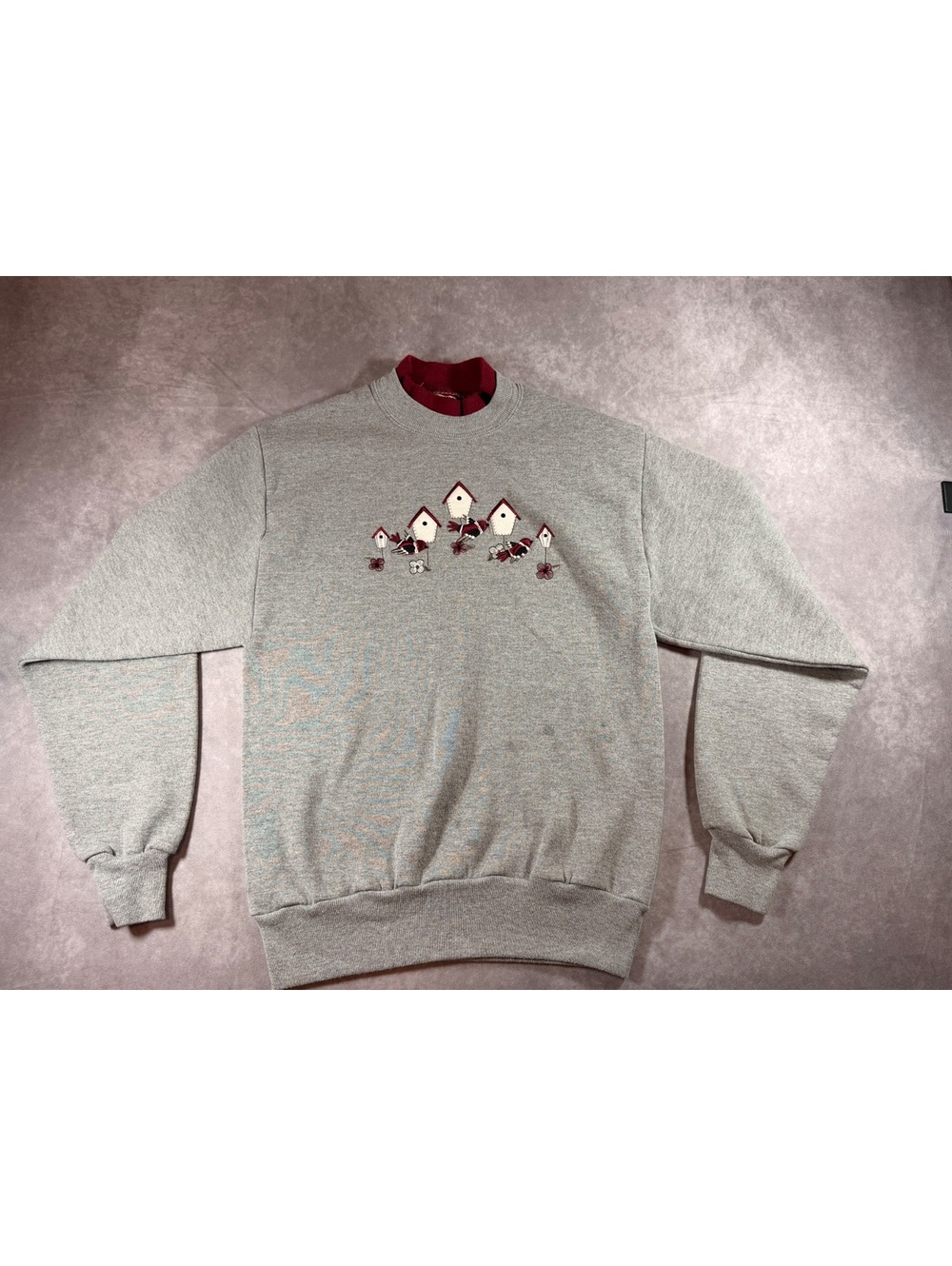 Top Stitch Vintage Small Grey Sweatshirt with Birdhouse Embroidery